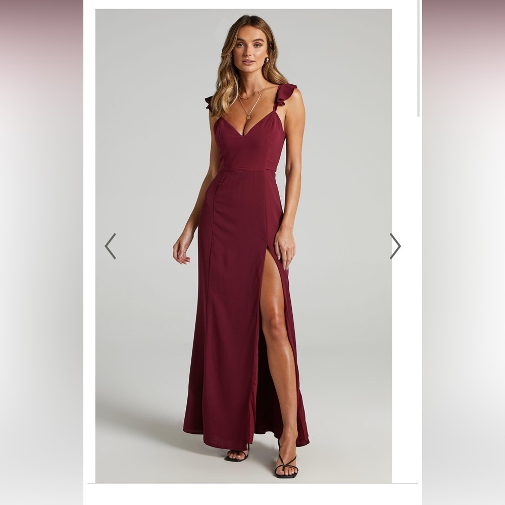 Showpo MORE THAN THIS MIDI DRESS - RUFFLE STRAP THIGH SPLIT DRESS
